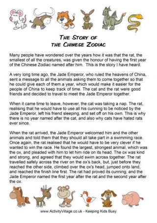 The Story of the Chinese Zodiac Printable