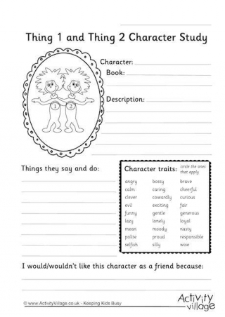Thing 1 and Thing 2 Character Study Worksheet