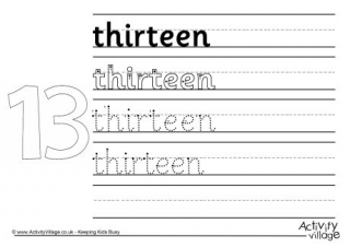 Thirteen Handwriting Worksheet