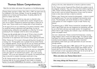 Thomas Edison Comprehension