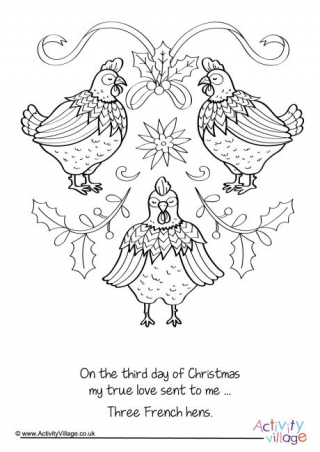 Three French Hens Colouring Page