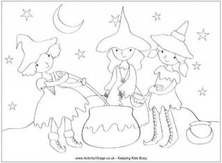 Three Witches Colouring Page