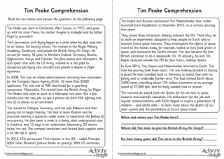 Tim Peake Comprehension