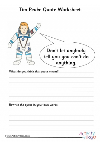 Tim Peake Quote Worksheet