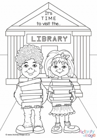 Time to Visit the Library Colouring Page