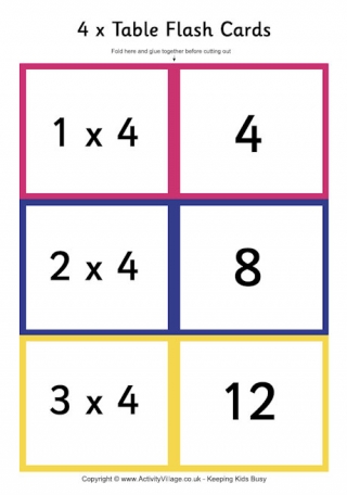 4 Times Table - Folding Flash Cards