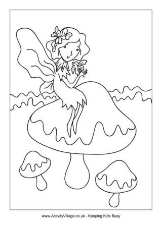 Toadstool Fairy Colouring Page