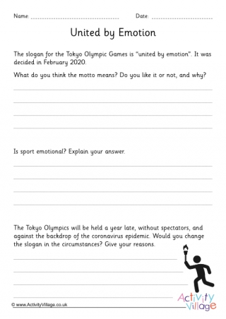 Tokyo 2020 Olympics Slogan Worksheet