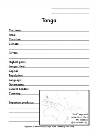 Tonga Fact Worksheet