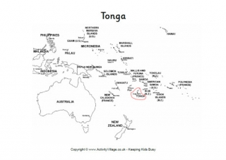 Tonga on a Map of Oceania