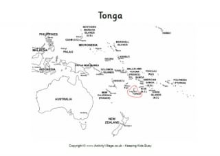 Tonga on a Map of Oceania