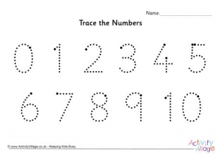 Trace the Numbers 0 to 10 Dotted