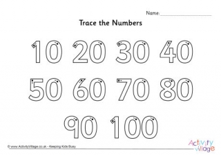 Trace the Numbers 10 to 100