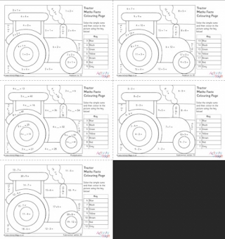 Tractor maths facts colouring pages