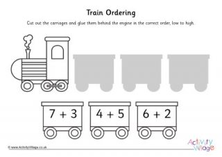 Train Ordering Cut And Paste Worksheet Adding To 10