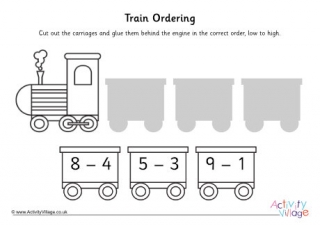 Train Ordering Cut And Paste Worksheet Subtracting To 10
