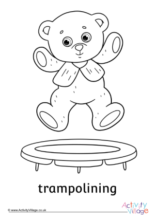 Trampolining Teddy Bear Colouring Page
