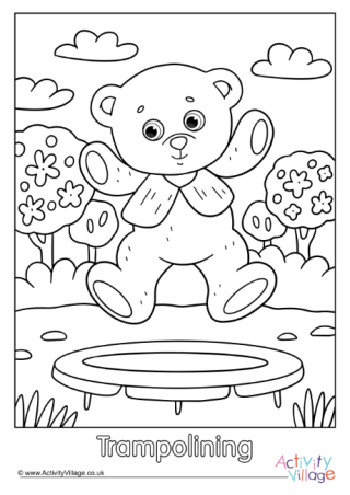 Trampolining Teddy Bear Colouring Page 2