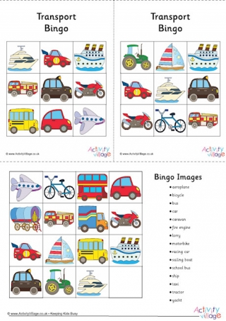 Transport Bingo Cards