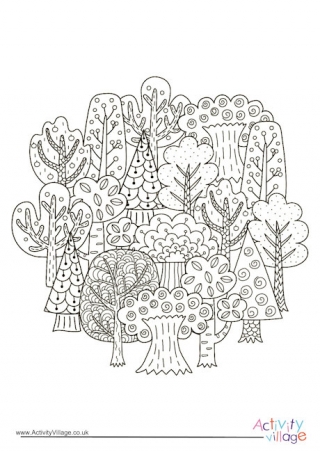 Trees Circle Colouring Page