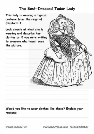 Tudor Fashions Worksheet - Elizabethan Female Costume