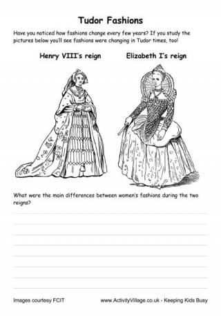 Tudor Fashions Worksheet - Female Costume  Comparison