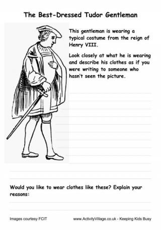Tudor Fashions Worksheet - Male Costume Henry VIII's Reign