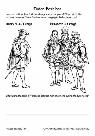 Tudor Fashions Worksheet - Male Costume Comparison