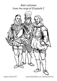 Tudor Costumes Colouring Pages