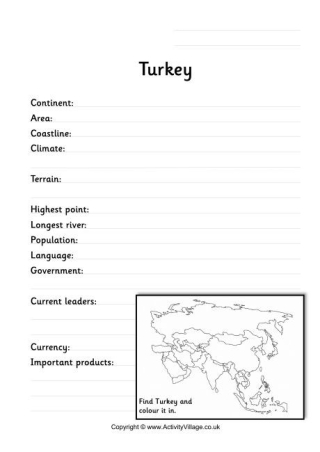 Turkey Fact Worksheet