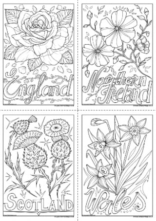 UK National Flowers Colouring Pages