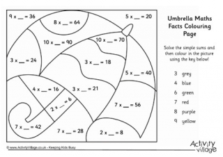 Umbrella Maths Facts Colouring Page