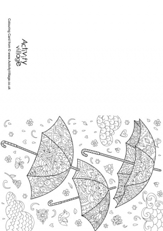 Umbrellas Doodle Colouring Card