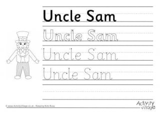 Uncle Sam Handwriting Worksheet