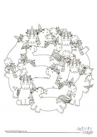 Unicorns Circle Colouring Page