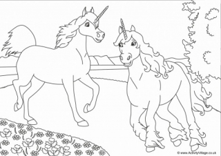 Unicorns Scene Colouring Page
