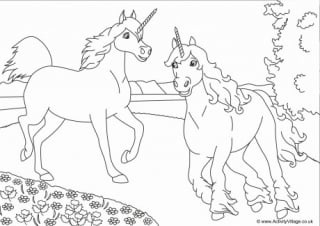 Unicorns Scene Colouring Page