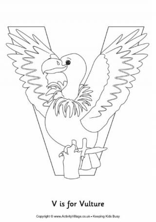 V is for Vulture Colouring Page