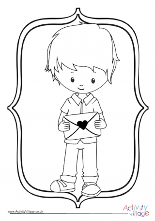 Valentine Boy Colouring Page 1