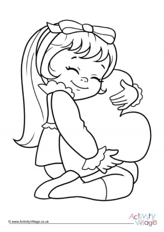 Valentine Cuddle Colouring Page