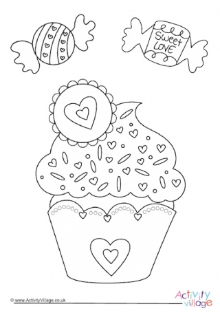 Valentine Cupcake Colouring Page