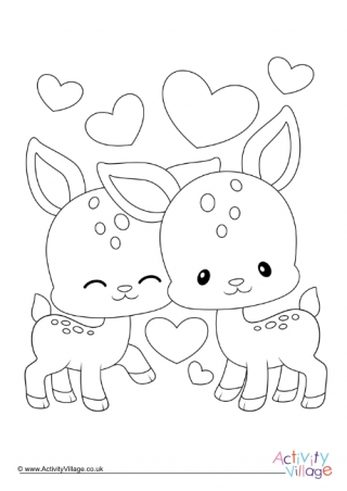 Valentine Deer Colouring Page