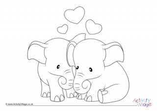 Valentine Elephants Colouring Page