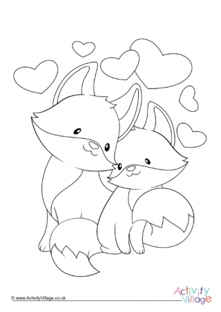 Valentine Foxes Colouring Page