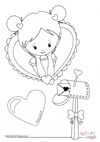 Valentine Girl Colouring Page 2