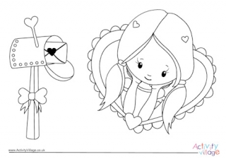 Valentine Girl Colouring Page 3