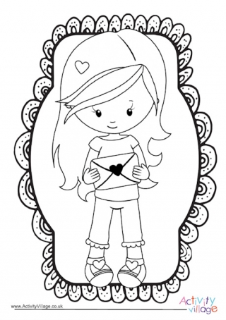 Valentine Girl Colouring Page 1