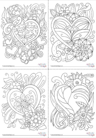 Valentine Hearts Doodle Colouring Pages