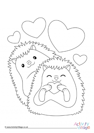 Valentine Hedgehogs Colouring Page