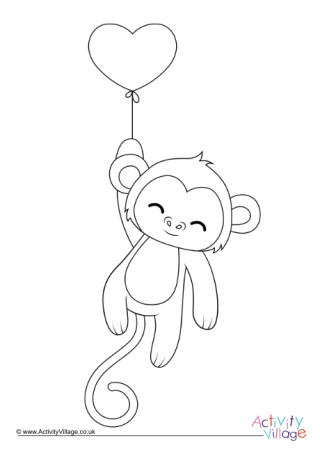 Valentine Monkey Colouring Page